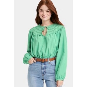 NEW Universal Thread Balloon Long Sleeve Tie Front Blouse